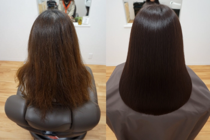 松江市鹿島町美容室のef.mayke`のヘアカラーで髪質改善された女性の画像